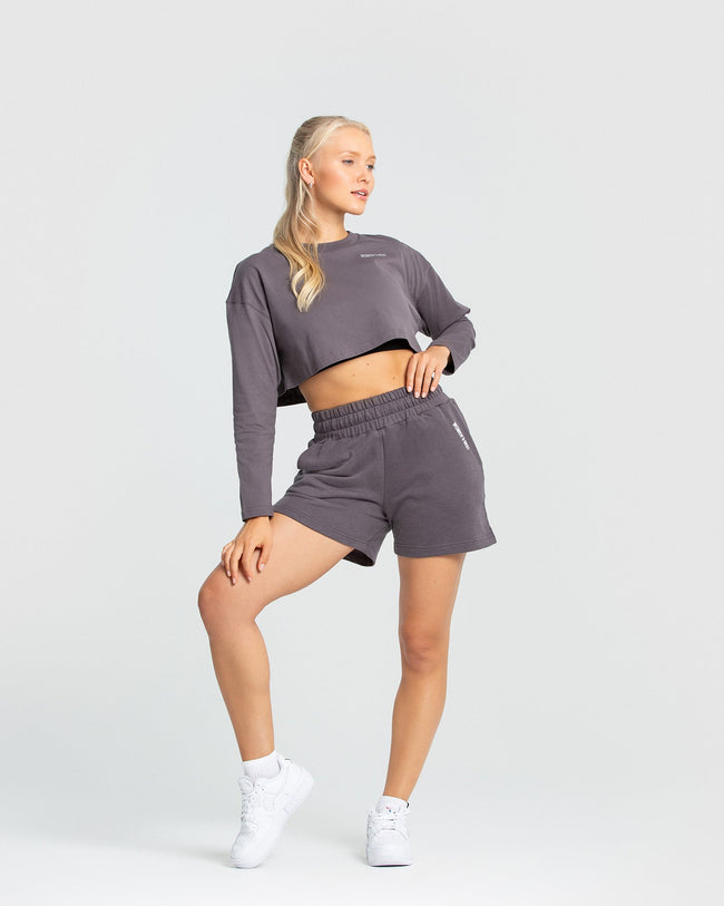 Comfort Oversized Cropped Long Sleeve T-Shirt | Charcoal