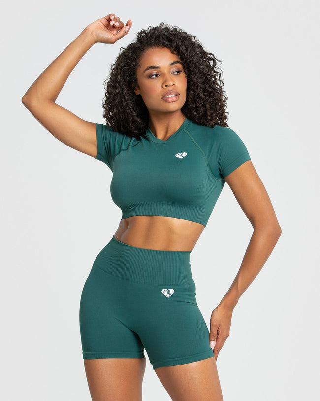 Power Seamless Short Sleeve Crop Top | Forest Green