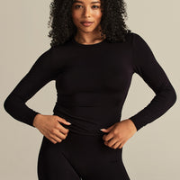 Smooth Contour Midi Crew Neck Long Sleeve T-Shirt | Black