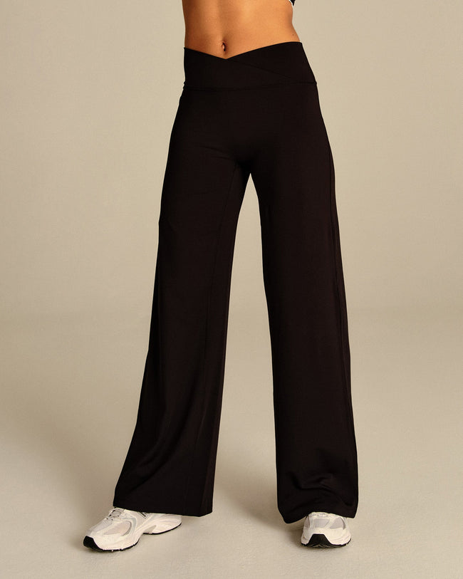 Essential Wrap High Waist Straight Leg Pants | Black