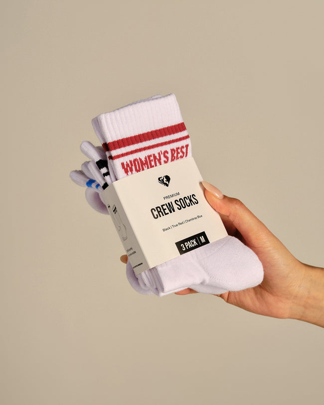 Premium Crew Stripe Socks (3PK) | True Red/Chambray Blue/Black