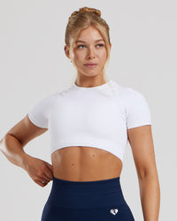 Power Seamless Short Sleeve Crop Top | White