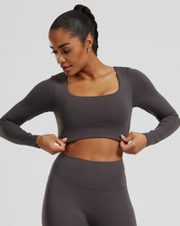 Essential Long Sleeve Built-In Bra Top | Graphite