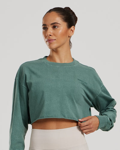 Comfort Oversized Cropped Long Sleeve T-Shirt Washed | Sage