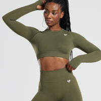 Power Seamless Long Sleeve Crop Top | Khaki