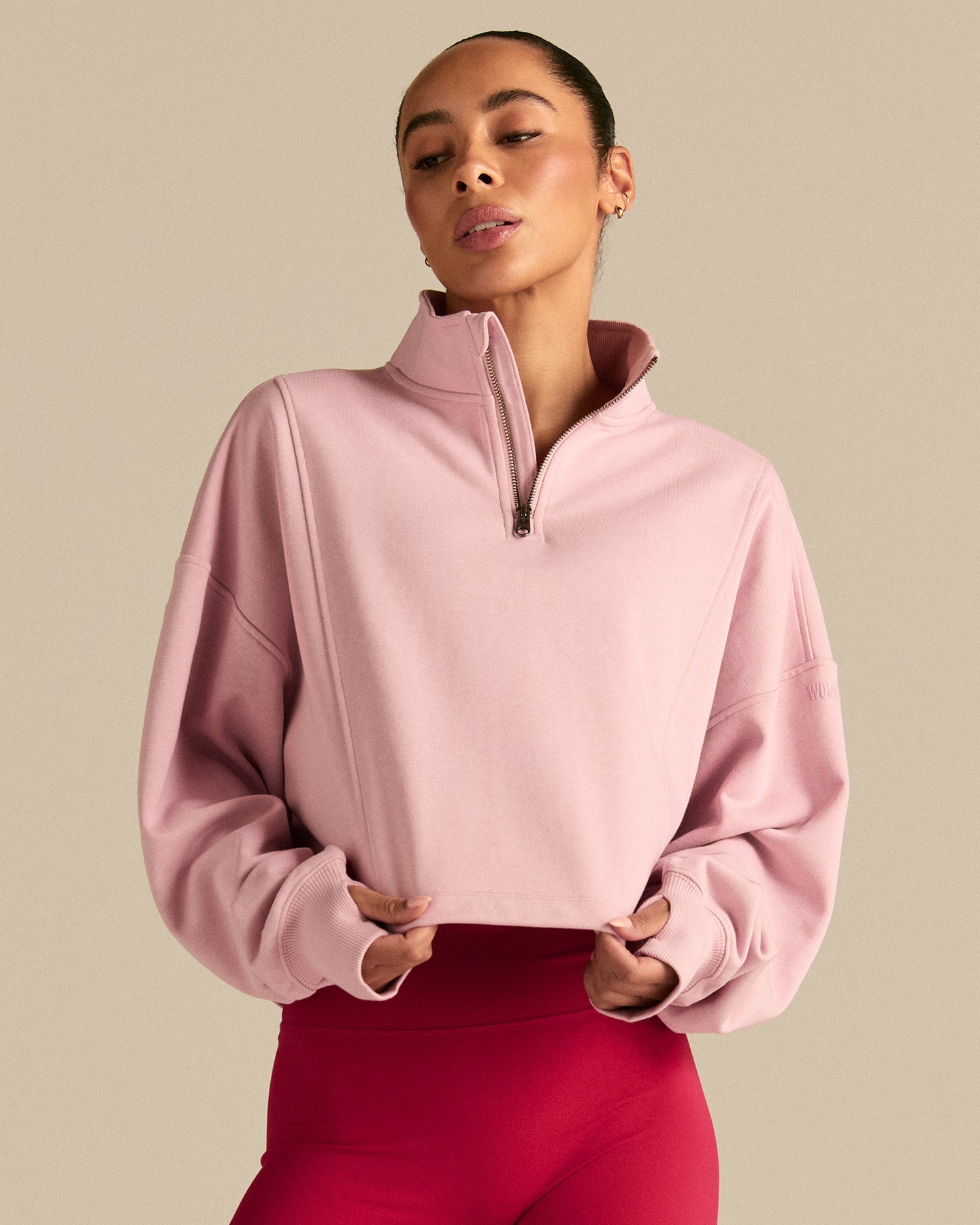 Comfort Lightweight Half Zip Draw Hem Sweat | Sweet Pink