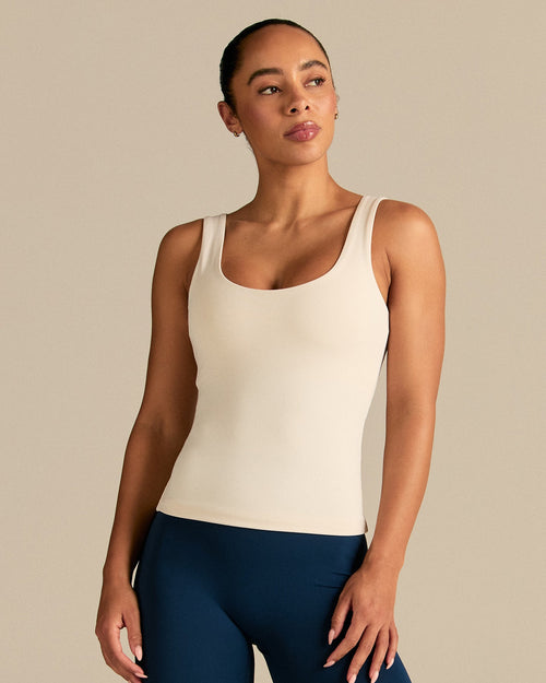 Essential Built-In Bra Scoop Back Tank | Coconut White