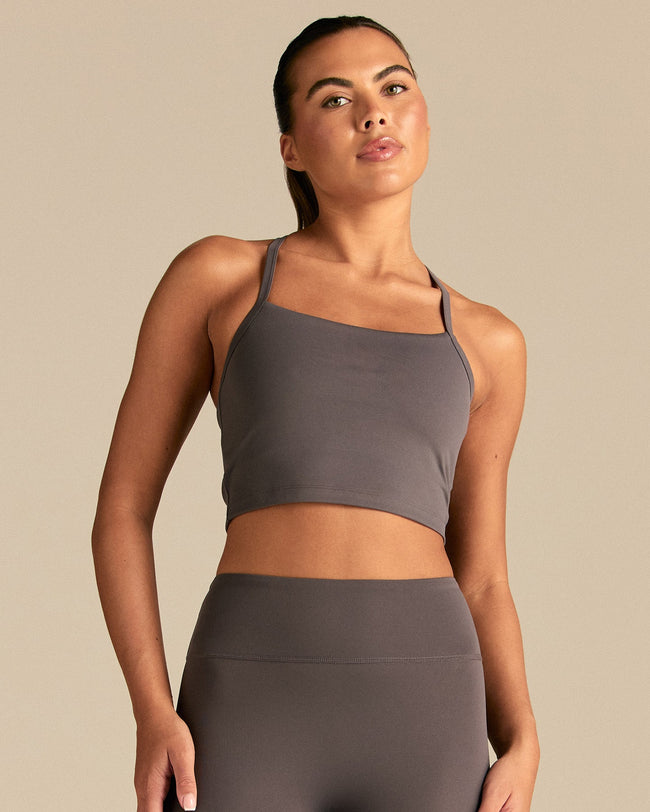 Essential Built-In Bra Crop Tank Top | Slate Grey