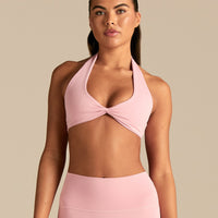 Essential Twist Front Halter Bra | Sweet Pink