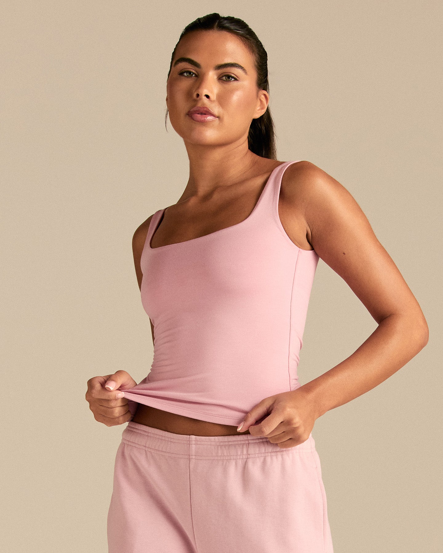 Smooth Contour Midi Square Neck Tank | Sweet Pink