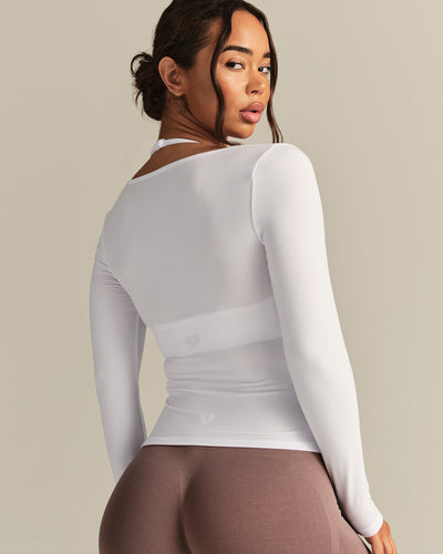 Smooth Contour Long Sleeve Reversible T-Shirt | White