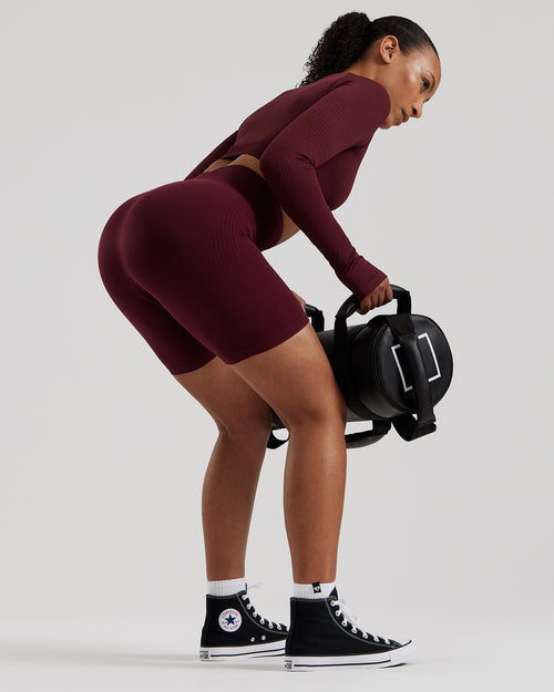 Power High Waist Cycling Shorts | Dark Cherry