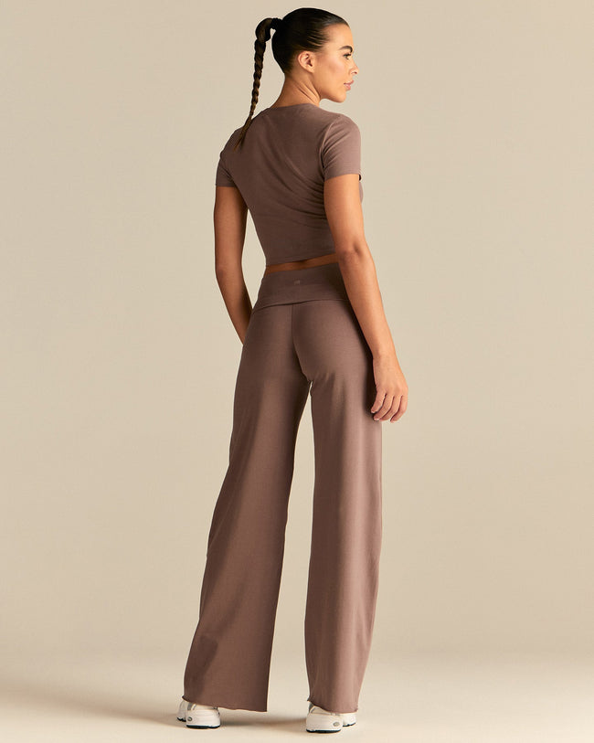 Cotton Contour Fold Over Straight Leg Pants | Mocha