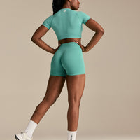 Power Seamless Short Sleeve Crop Top | Marine Green