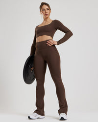 Essential Long Sleeve Built-In Bra Top | Cocoa