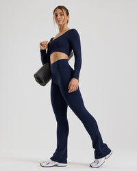 Essential Long Sleeve Built-In Bra Top | Sapphire Blue