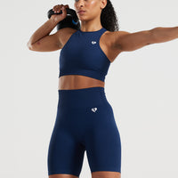 Power Seamless High Neck Bra | Sapphire Blue