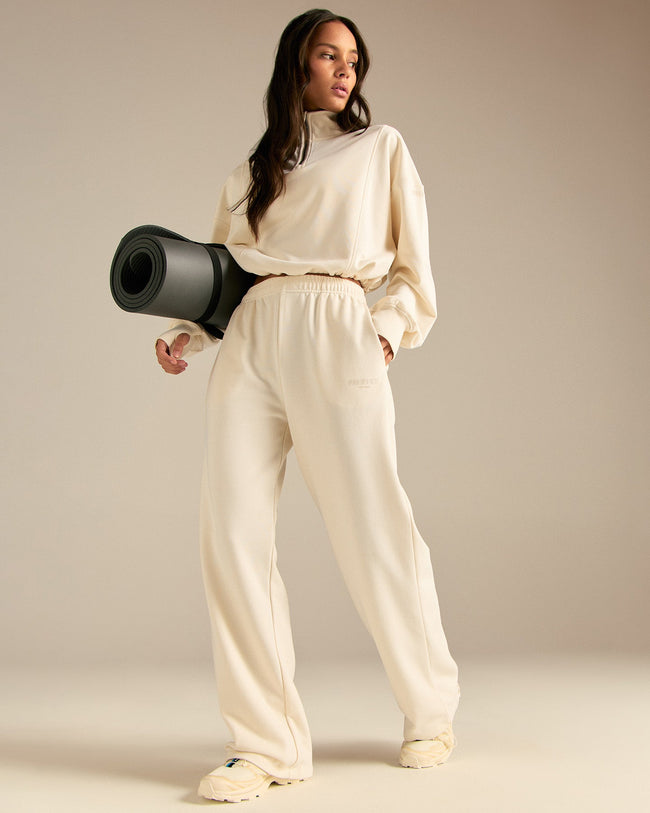 Comfort Lightweight Straight Leg Mid Waist Joggers | Coconut White