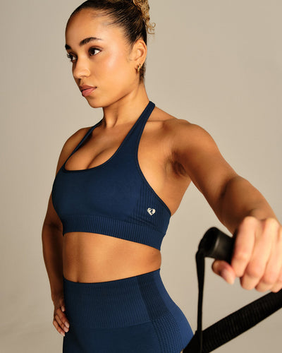 Power Halter Neck Bra | True Navy