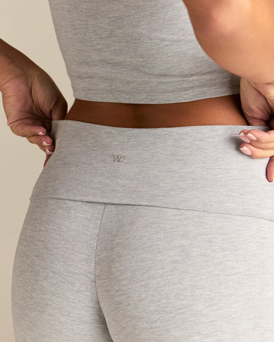 Cotton Contour Fold Over Straight Leg Pants | Grey Marl