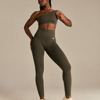 Power Seamless One Shoulder Bra | Dark Olive