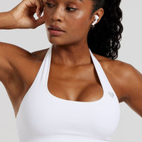 Power Seamless Halter Neck Bra | White