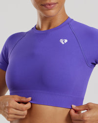 Power Seamless Short Sleeve Crop Top | Purple Flash