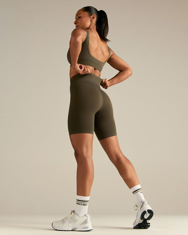 Power High Waist Cycling Shorts | Dark Olive