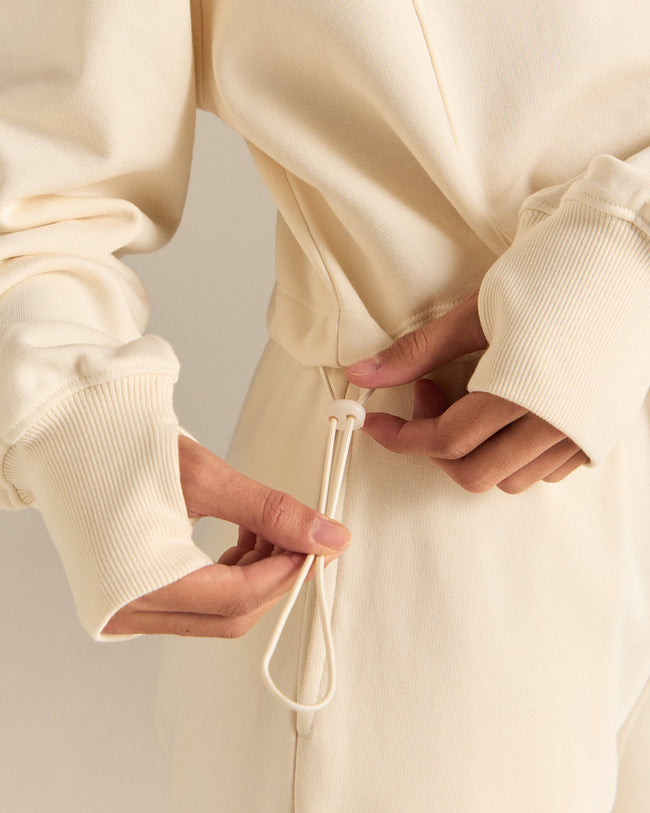 Comfort Lightweight Half Zip Draw Hem Sweat | Coconut White