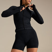 Power Seamless Long Sleeve Full Zip Jacket | Washed Black