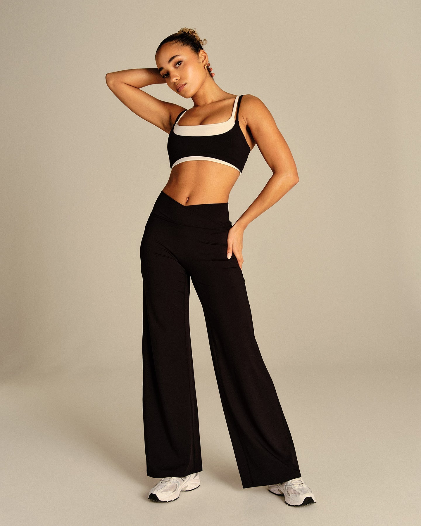 Essential Wrap High Waist Straight Leg Pants | Black