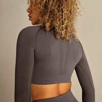 Power Long Sleeve Crop Top | Slate Grey