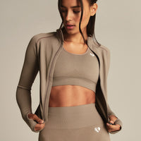 Power Seamless Long Sleeve Full Zip Jacket | Taupe Grey