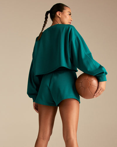 Comfort Lightweight Raw Edge Oversized Crew Neck | Eden Green