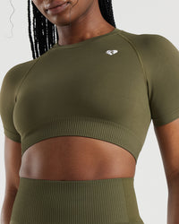 Power Seamless Short Sleeve Crop Top | Khaki