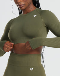 Power Seamless Long Sleeve Crop Top | Khaki