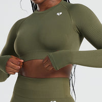 Power Seamless Long Sleeve Crop Top | Khaki