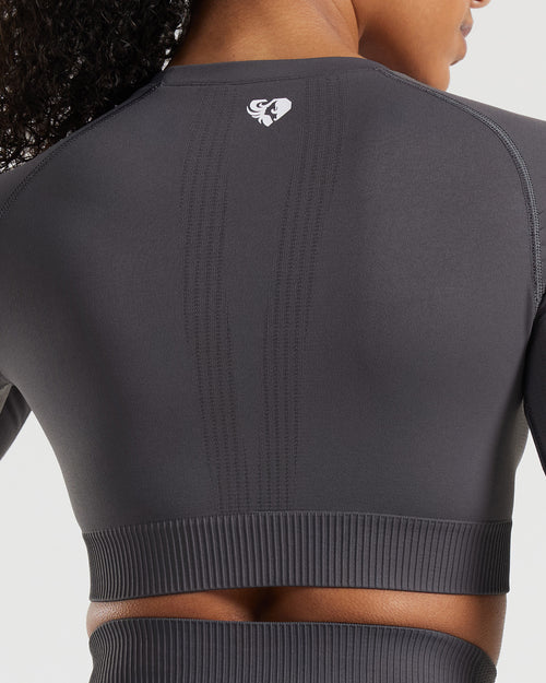 Power Long Sleeve Crop Top | Graphite