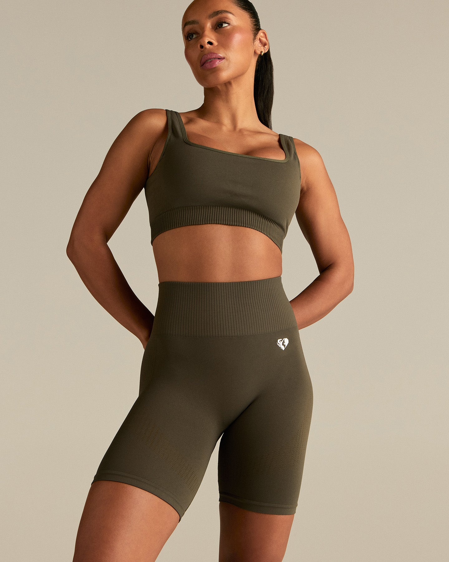 Power High Waist Cycling Shorts | Dark Olive