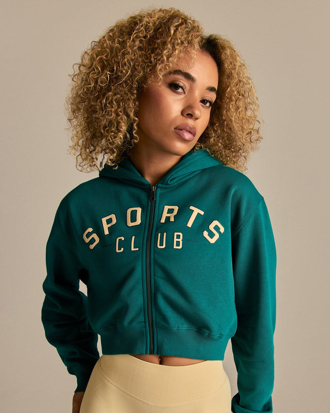 Comfort Cropped Sports Club Hoodie | Eden Green
