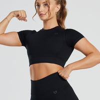 Motion Seamless Short Sleeve Crop Top | Black
