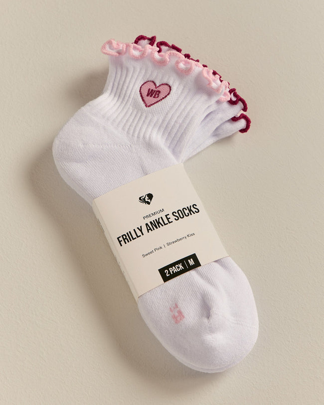 Quarter Frilly Ankle Socks (2PK) | Sweet Pink/Strawberry Kiss