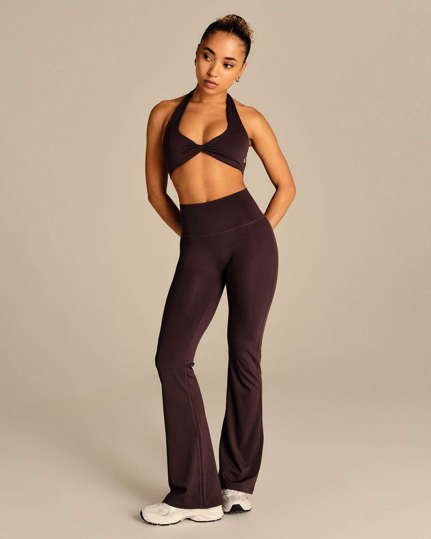 Essential Twist Front Halter Bra | Cafe Noir