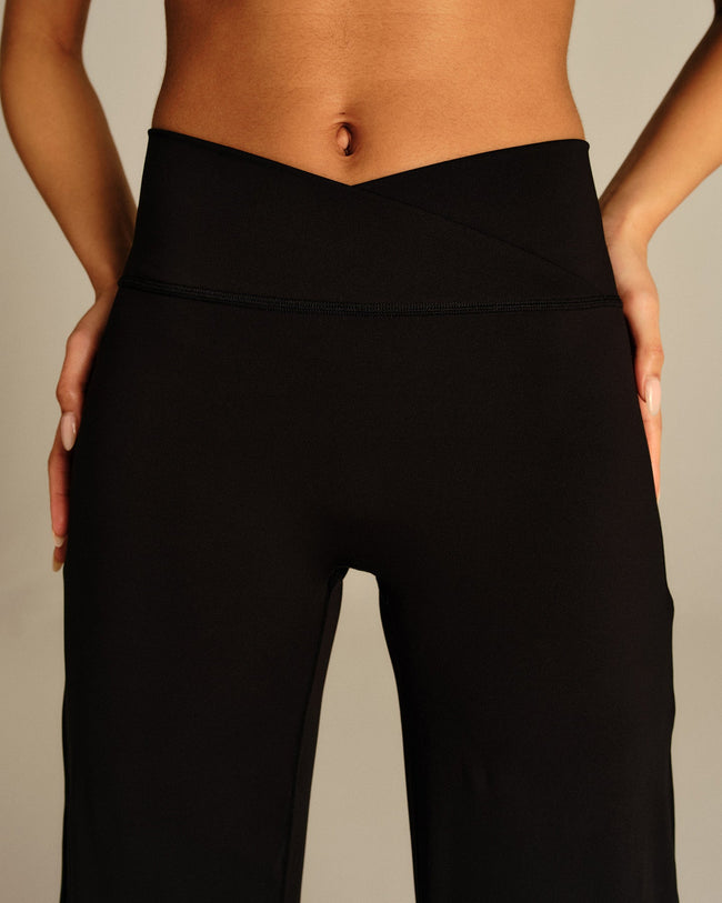 Essential Wrap High Waist Straight Leg Pants | Black