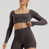 Define 2.0 Seamless Long Sleeve Built-In Bra Top | Graphite