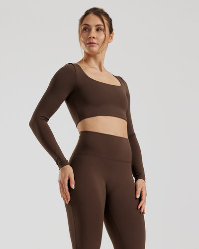 Essential Long Sleeve Built-In Bra Top | Cocoa