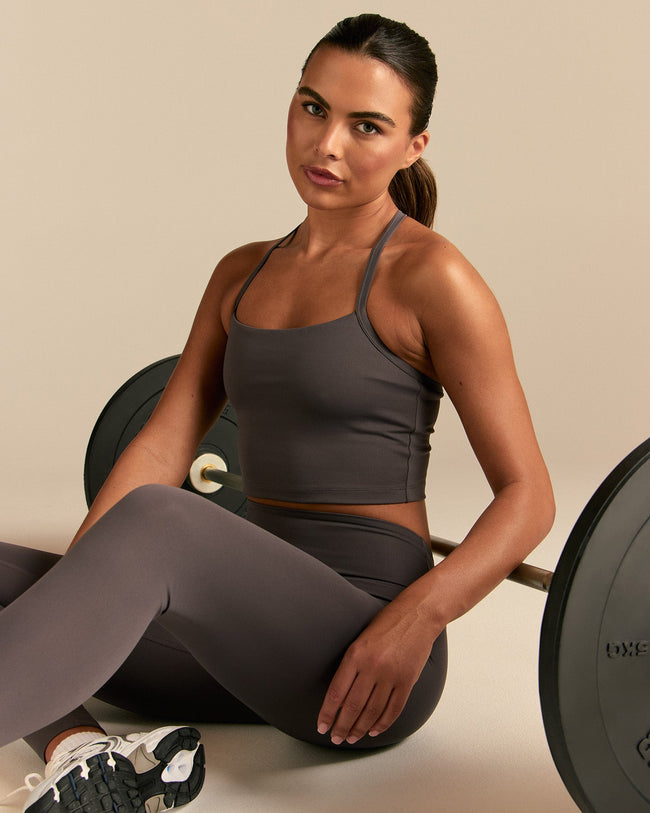 Essential Built-In Bra Crop Tank Top | Slate Grey