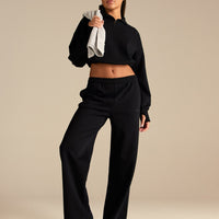 Comfort Lightweight Straight Leg Mid Waist Joggers | Black