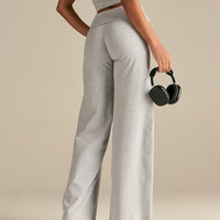 Cotton Contour Fold Over Straight Leg Pants | Grey Marl