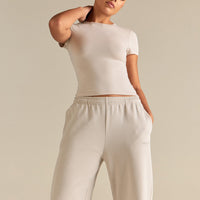 Smooth Contour Midi Short Sleeve T-Shirt | Stone